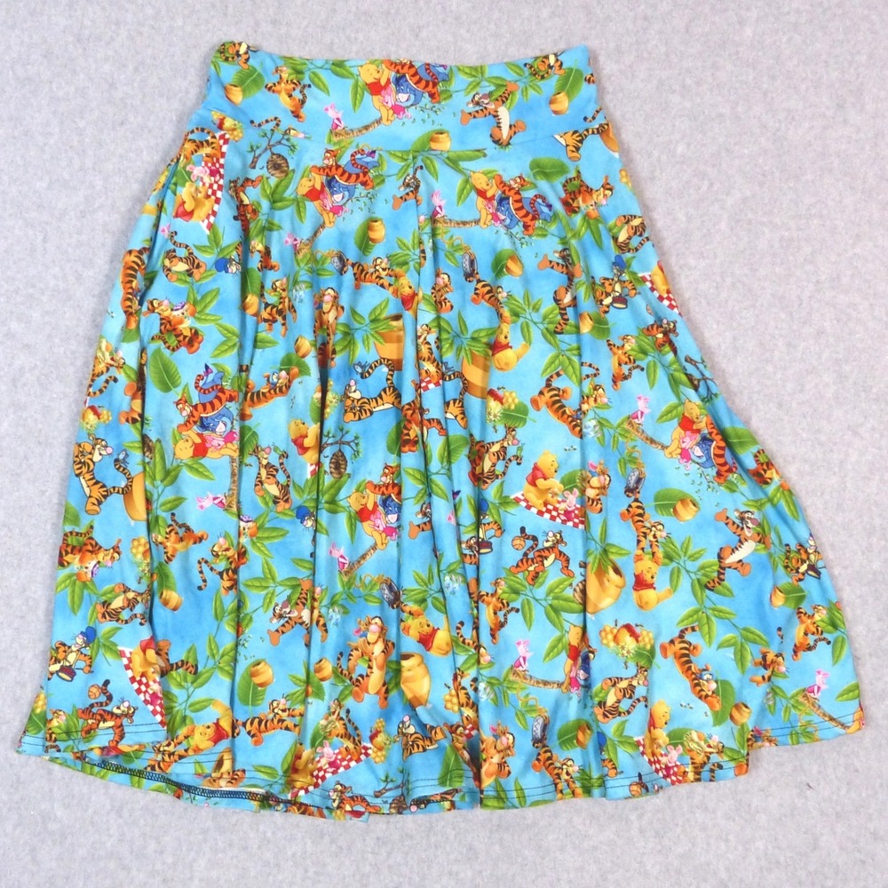Disney Winnie the Pooh Tigger Picnic AOP Stretch Jersey Midi Knee Skirt Blue M